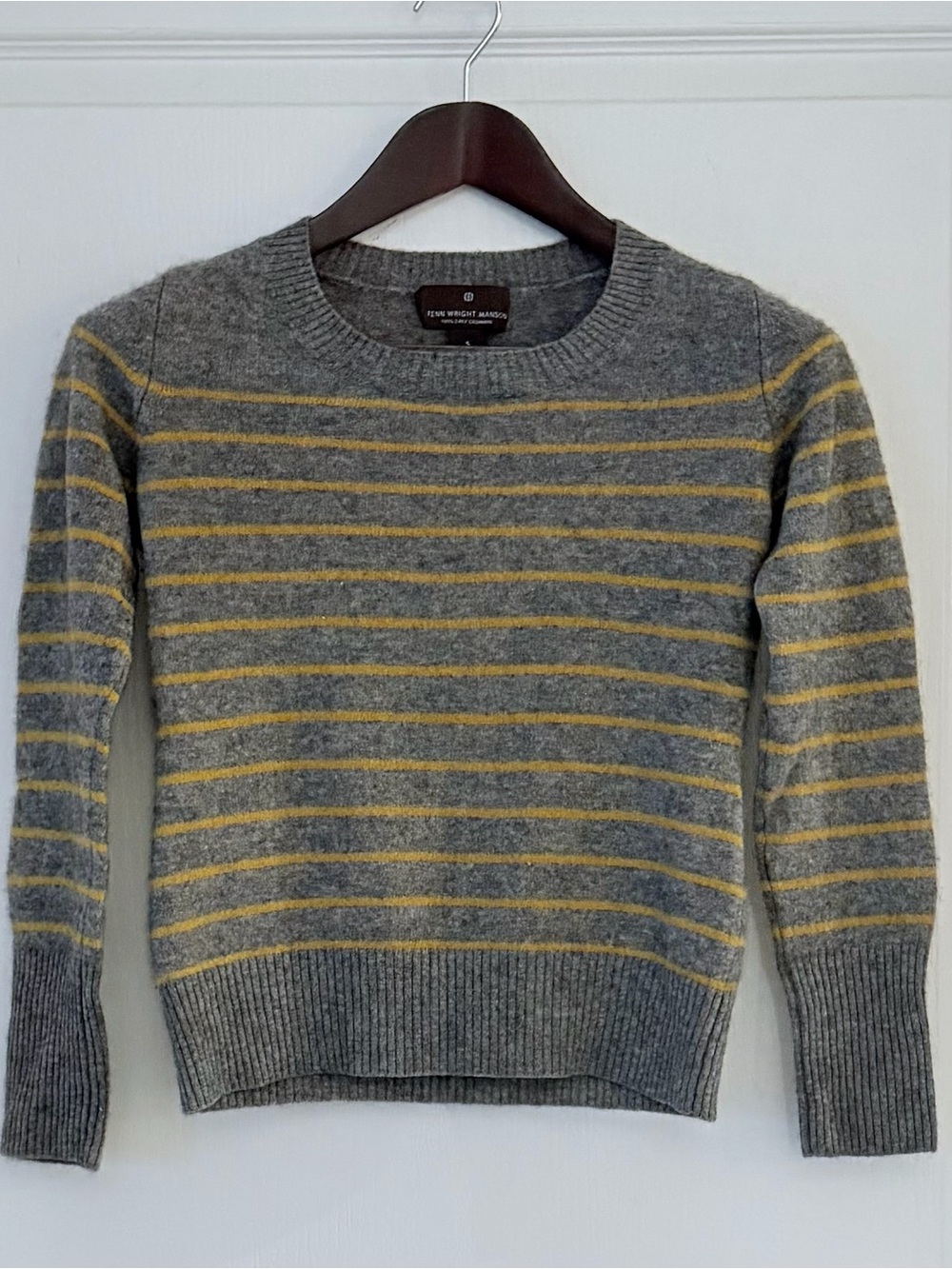 Fenn Wright Manson Cashmere Gray Crewneck with Yellow Stripes